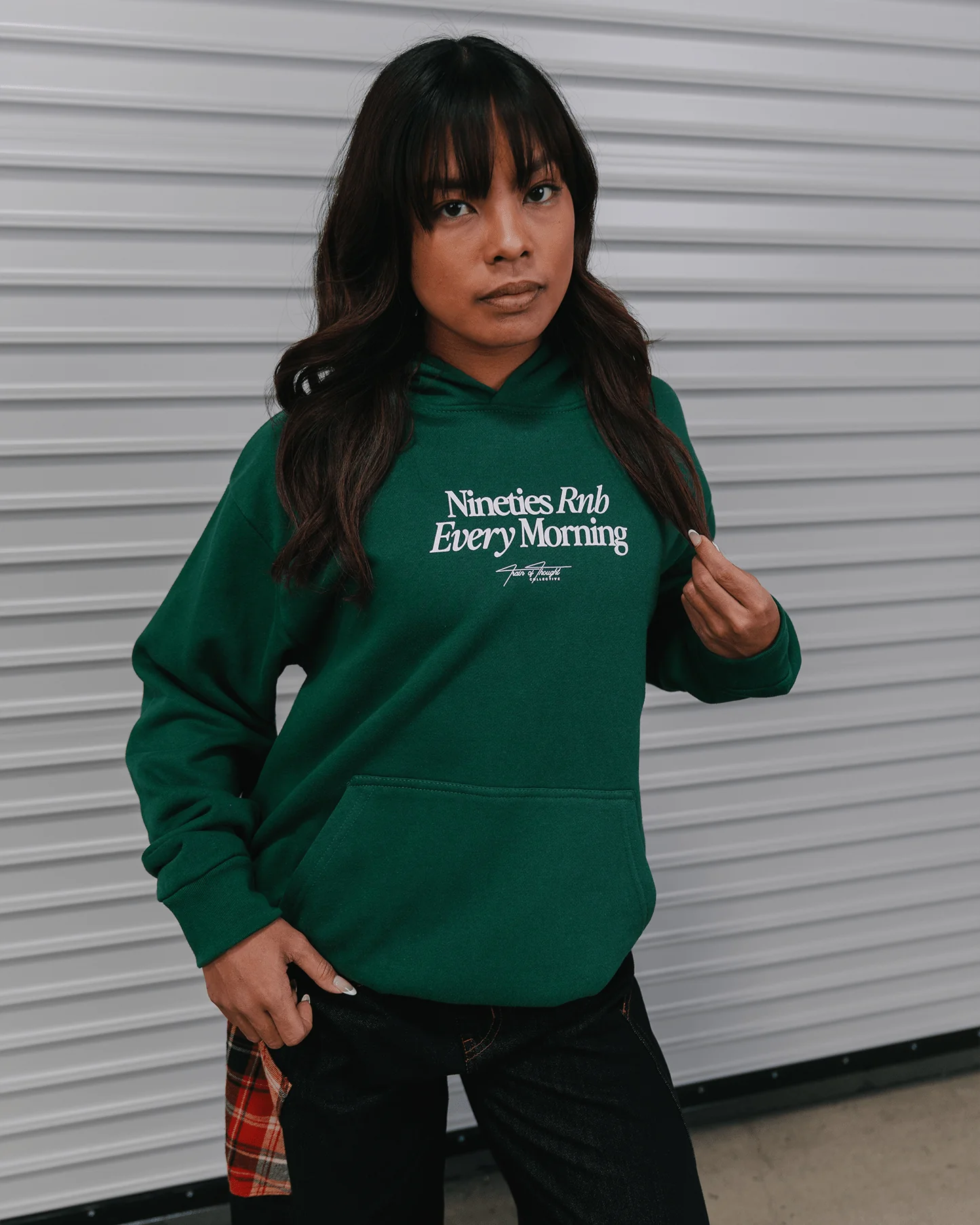 Nineties Rnb Every Morning Forest Green Hoodie - Image 4