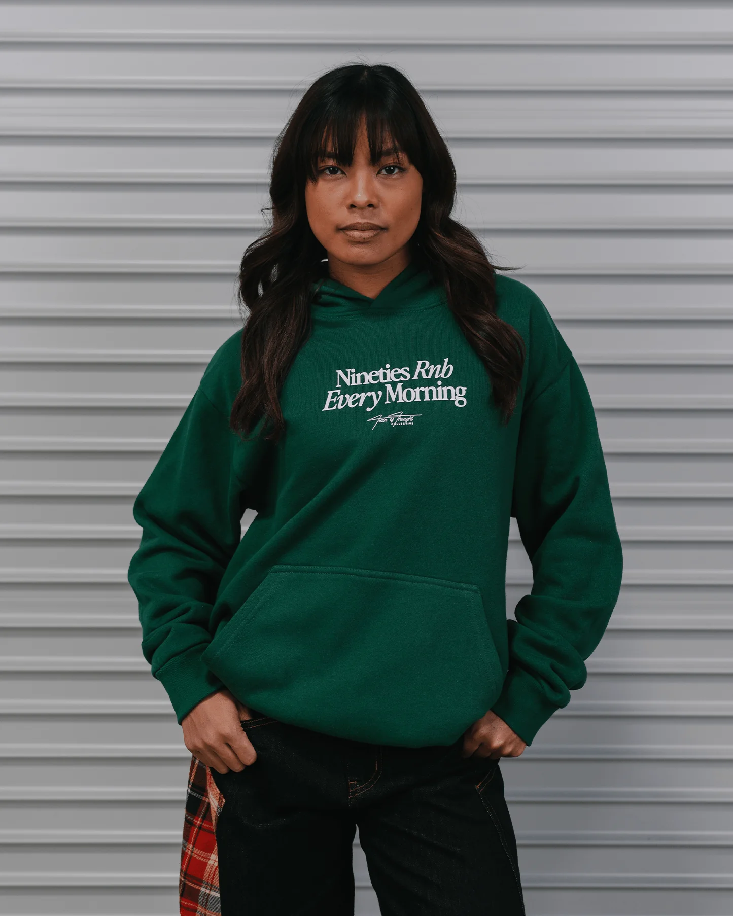 Nineties Rnb Every Morning Forest Green Hoodie - Image 5
