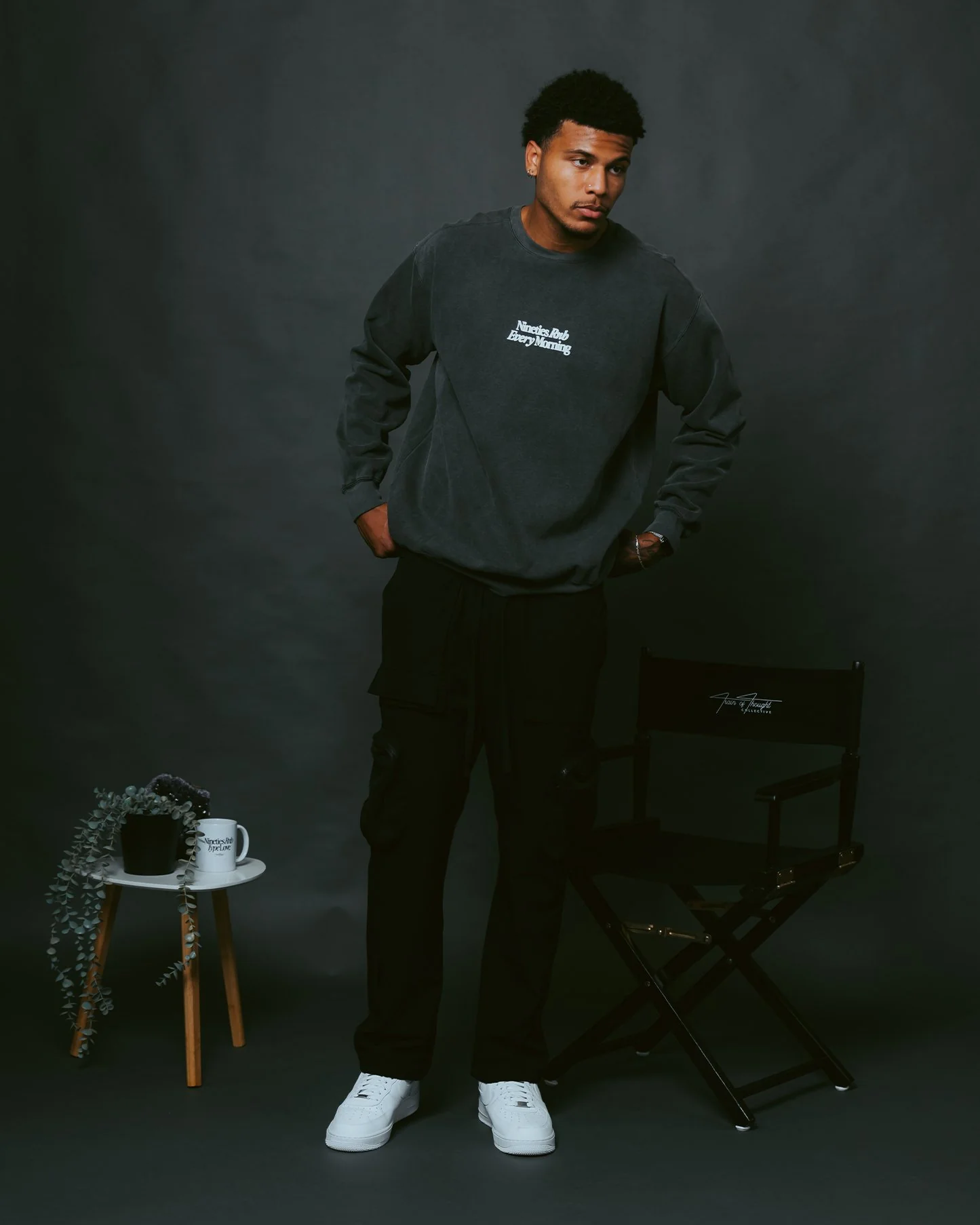 Nineties Rnb Every Morning Garment-Dyed Cement Sweatshirt - Image 3
