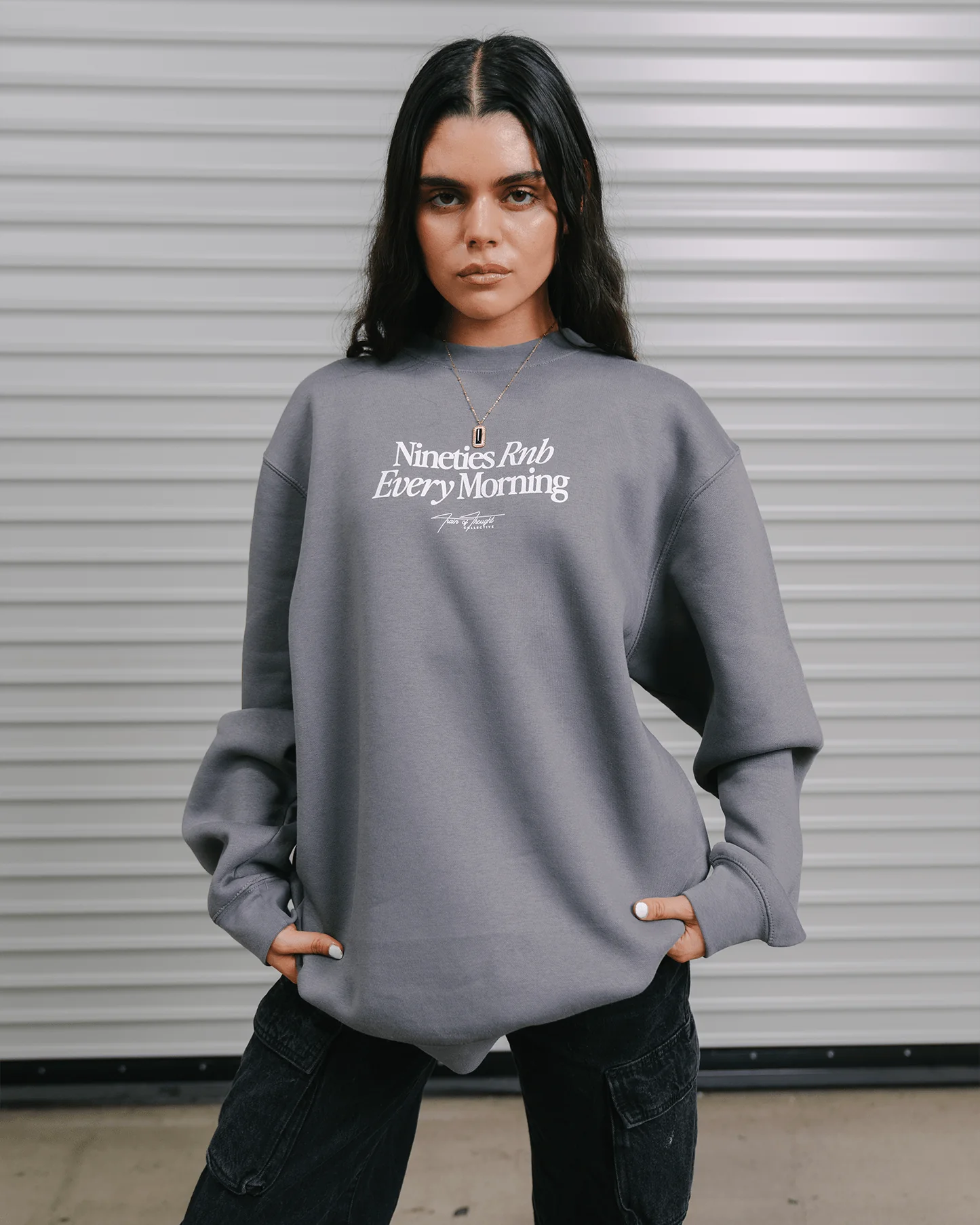 Nineties Rnb Every Morning Grey Crewneck Sweatshirt - Image 2