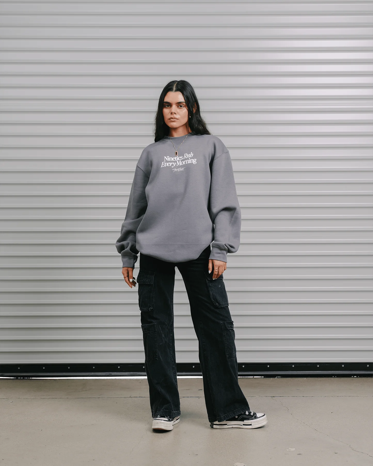 Nineties Rnb Every Morning Grey Crewneck Sweatshirt - Image 4