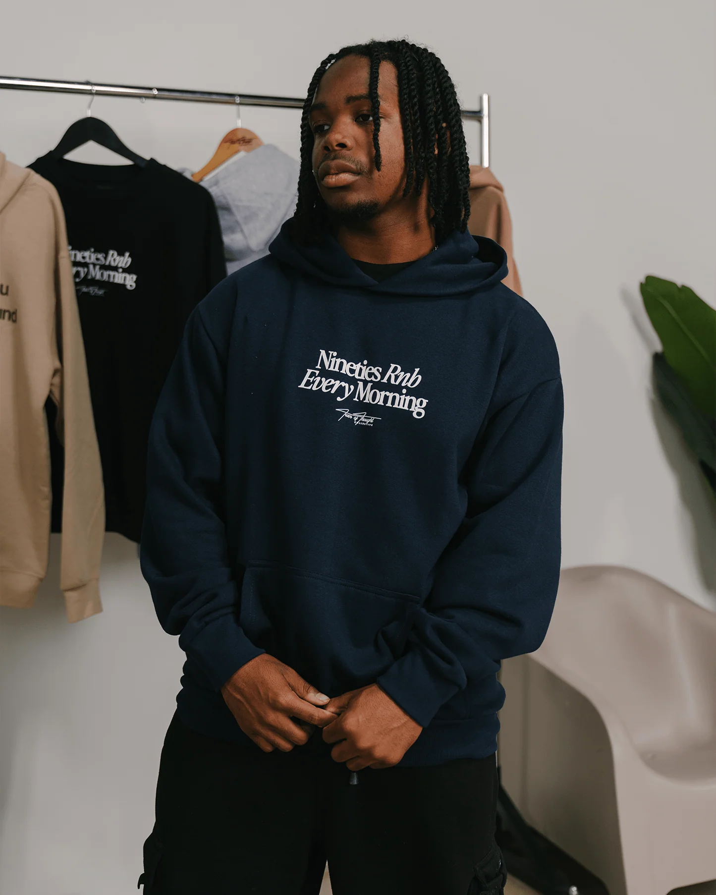 Nineties Rnb Every Morning Navy Hoodie - Image 3