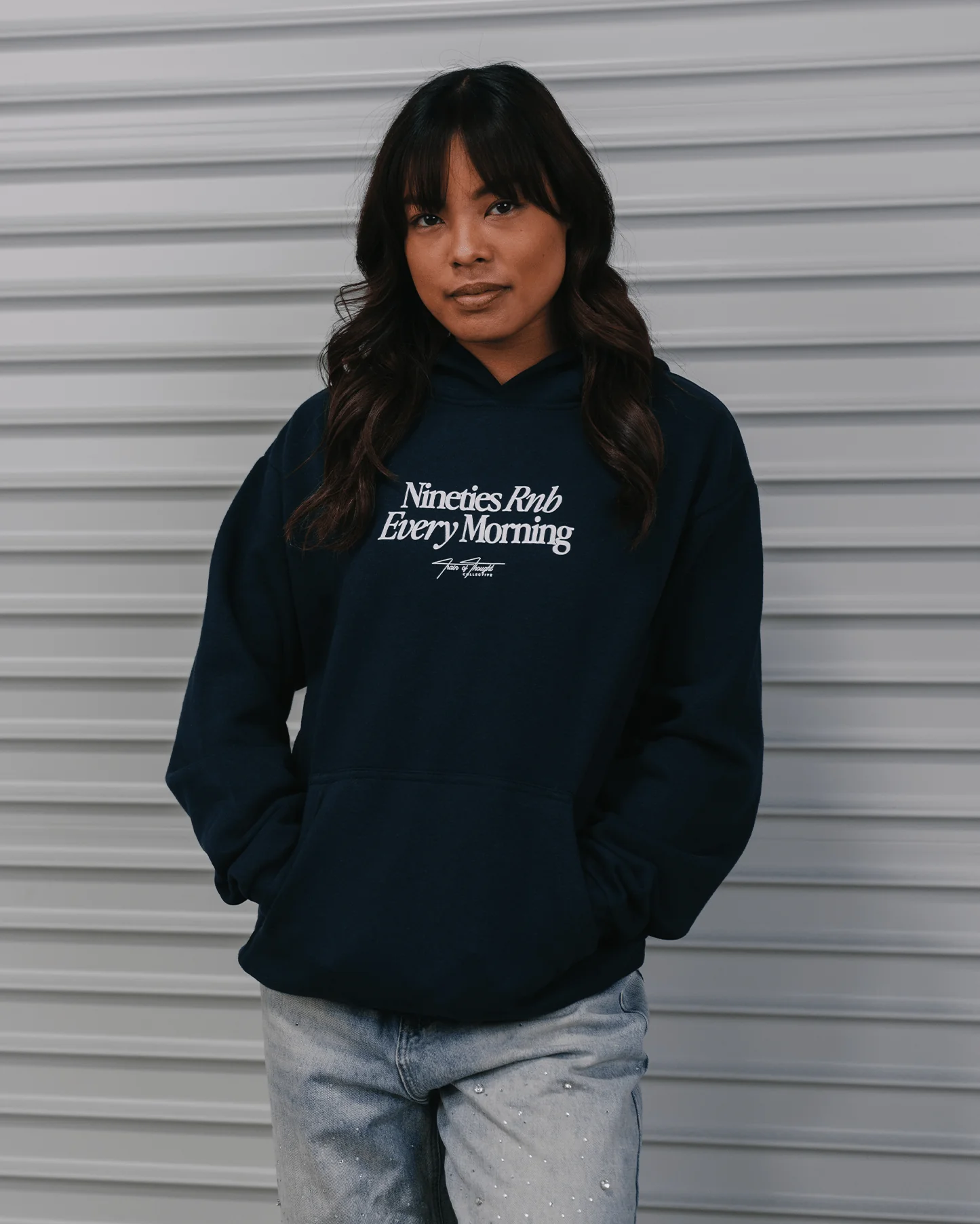 Nineties Rnb Every Morning Navy Hoodie - Image 4