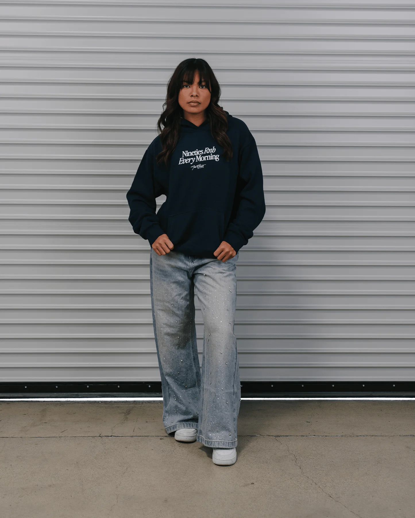 Nineties Rnb Every Morning Navy Hoodie - Image 5