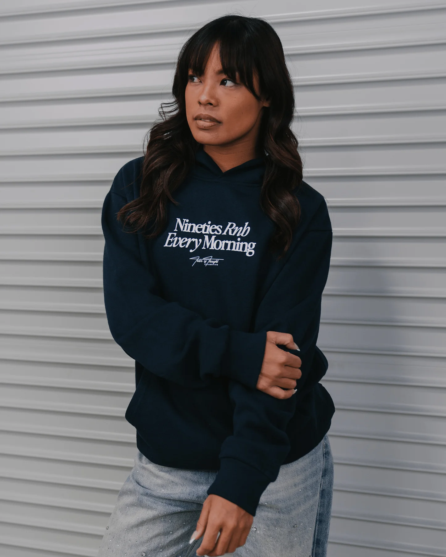Nineties Rnb Every Morning Navy Hoodie - Image 6