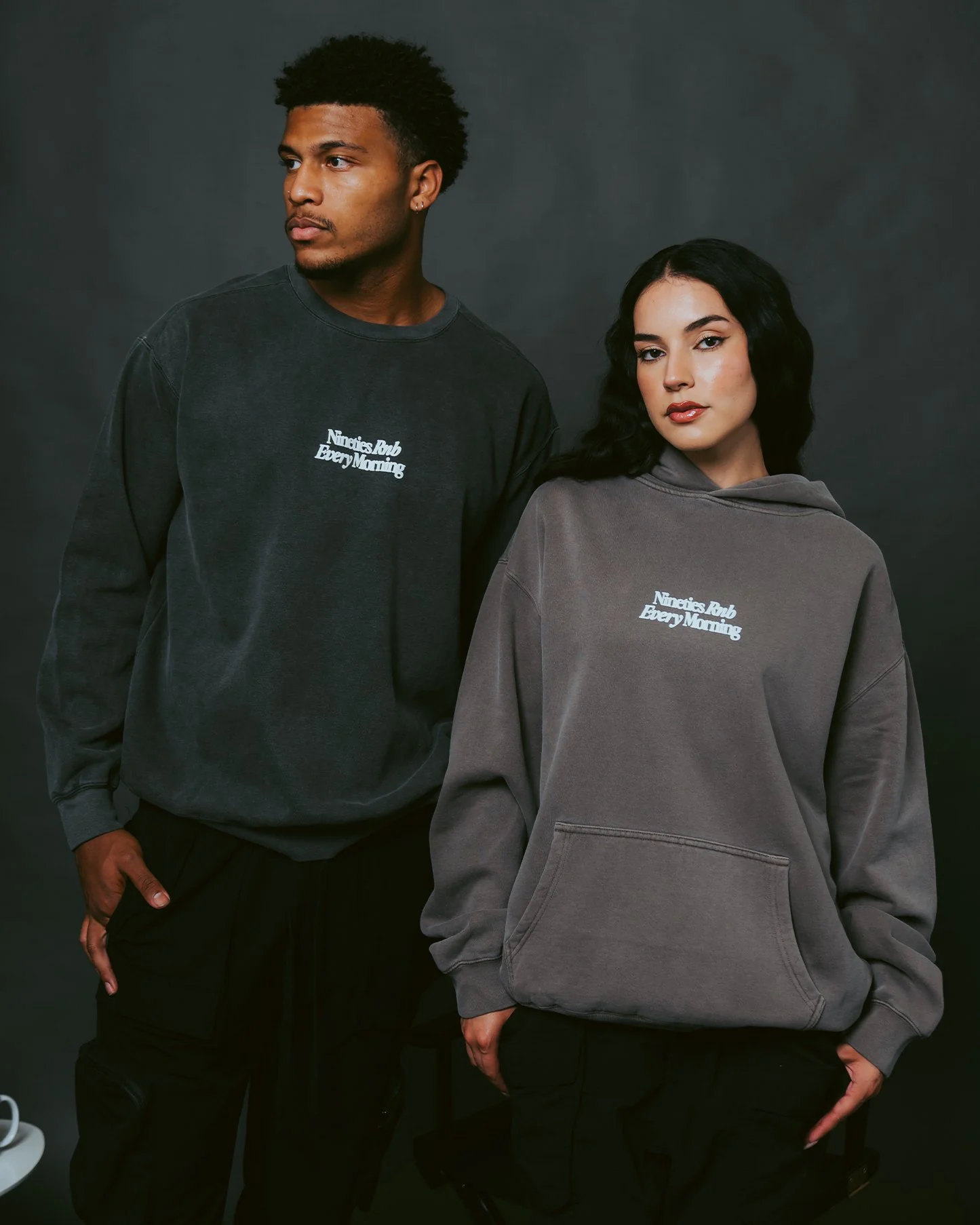 Nineties Rnb Every Morning Relaxed Faded Black Hoodie - Image 2