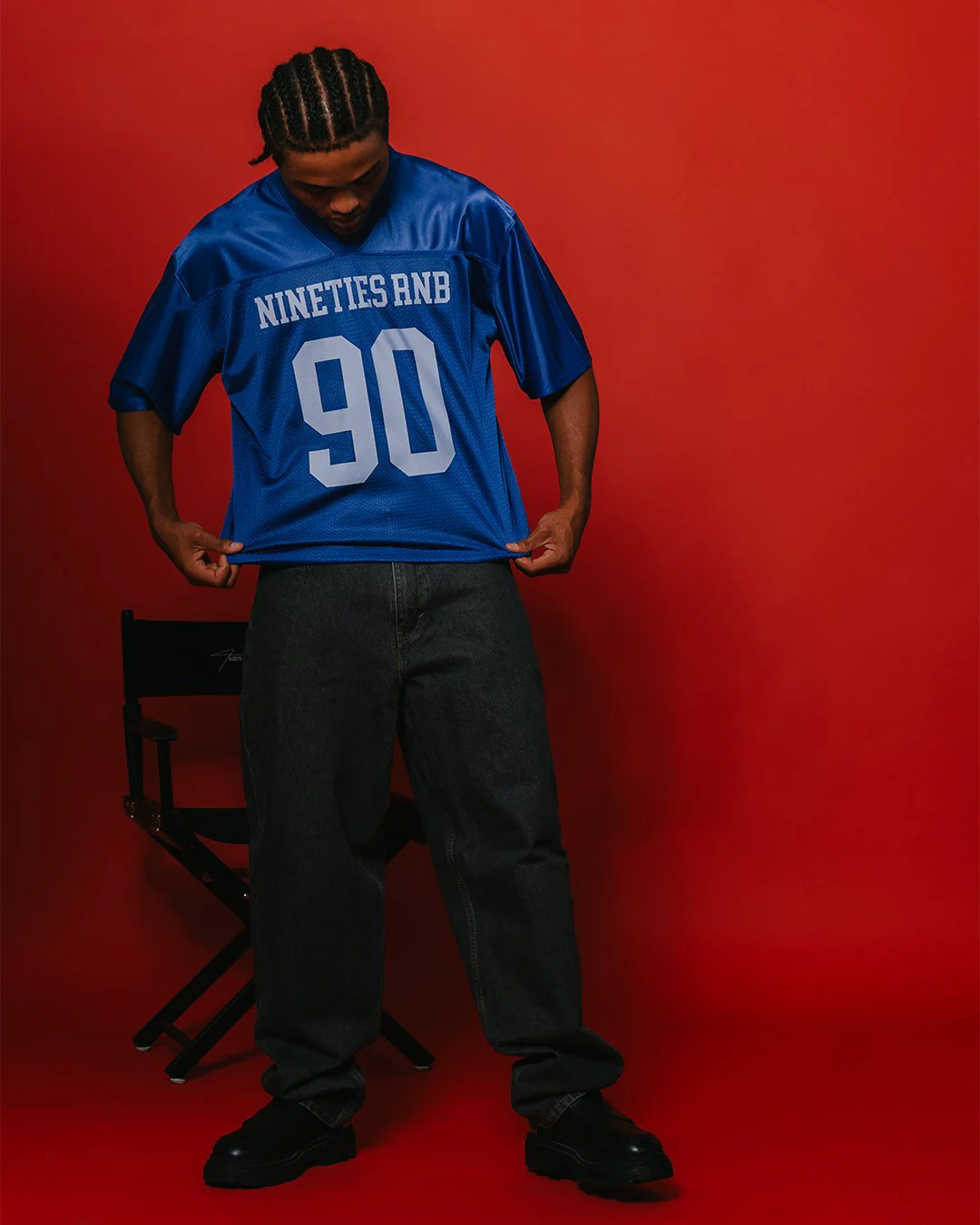 Nineties Rnb Every Morning Royal Blue Cropped Football Jersey - Image 3