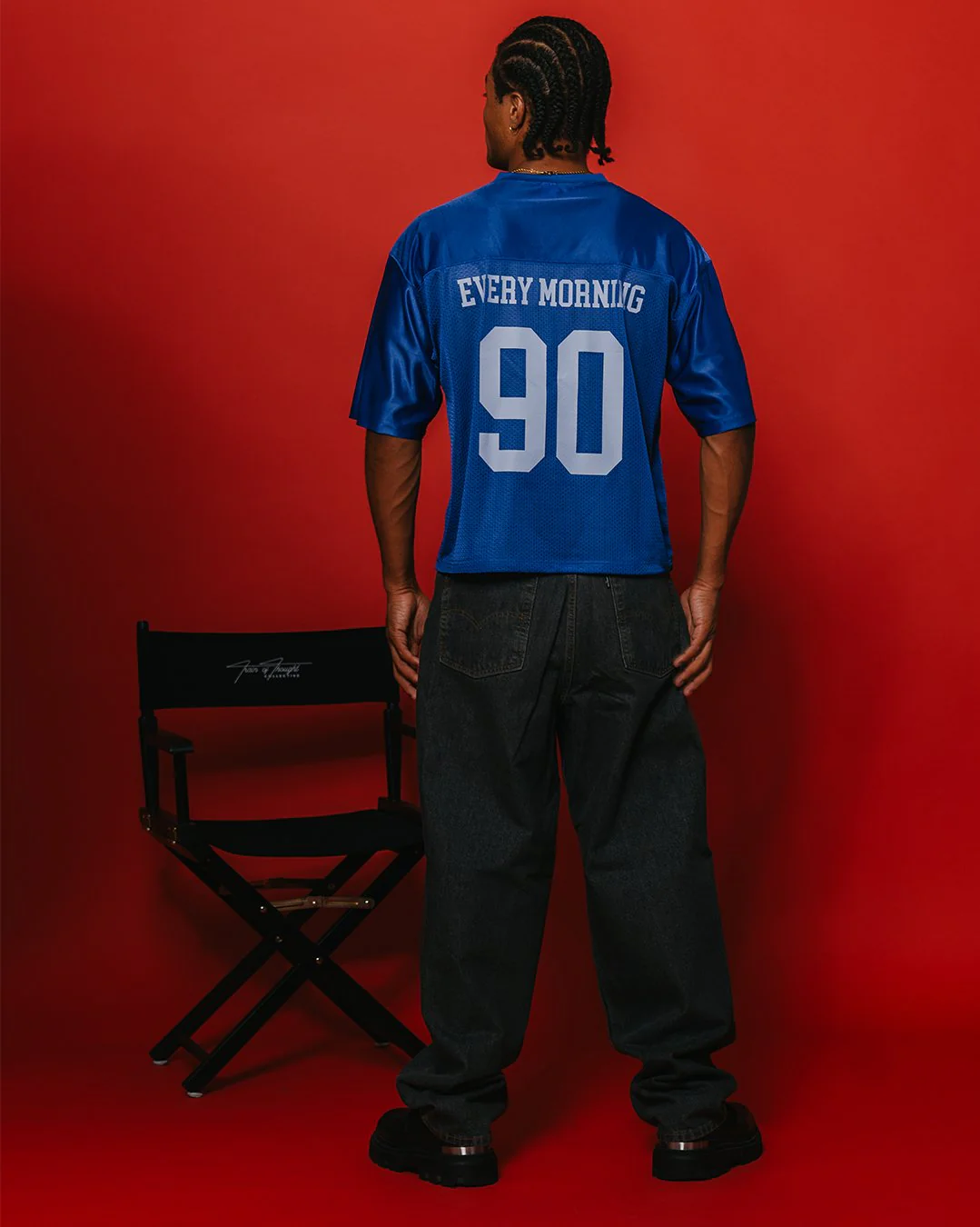 Nineties Rnb Every Morning Royal Blue Cropped Football Jersey - Image 4