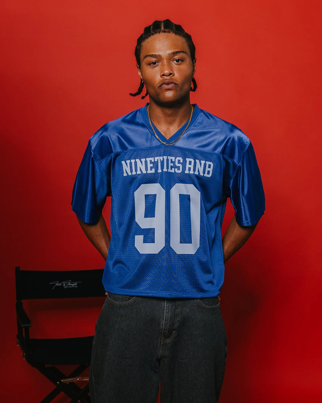 Nineties Rnb Every Morning Royal Blue Cropped Football Jersey - Image 5