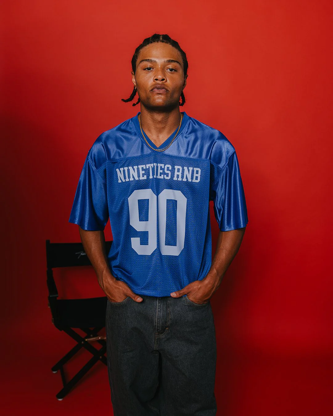 Nineties Rnb Every Morning Royal Blue Cropped Football Jersey - Image 6