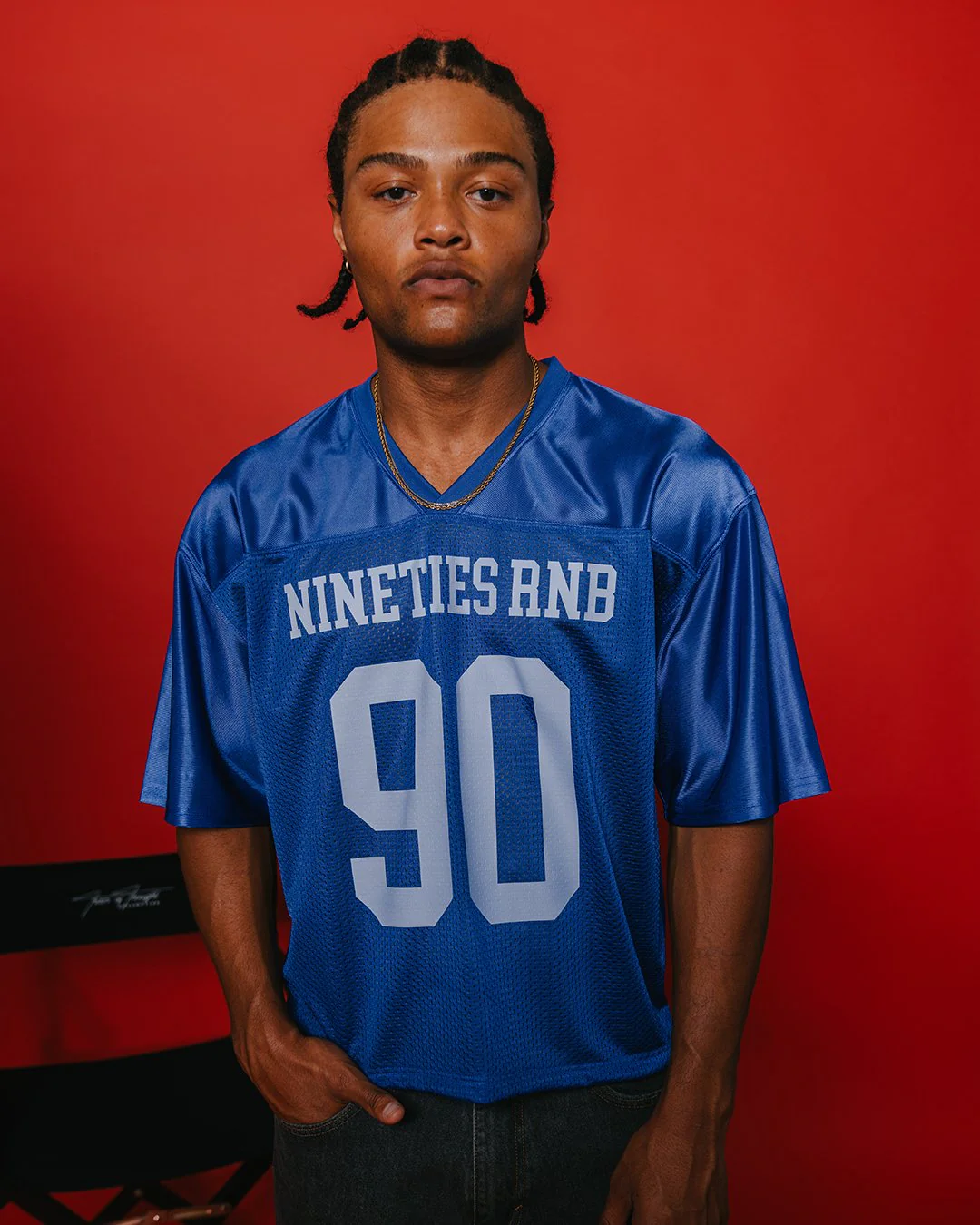 Nineties Rnb Every Morning Royal Blue Cropped Football Jersey - Image 7