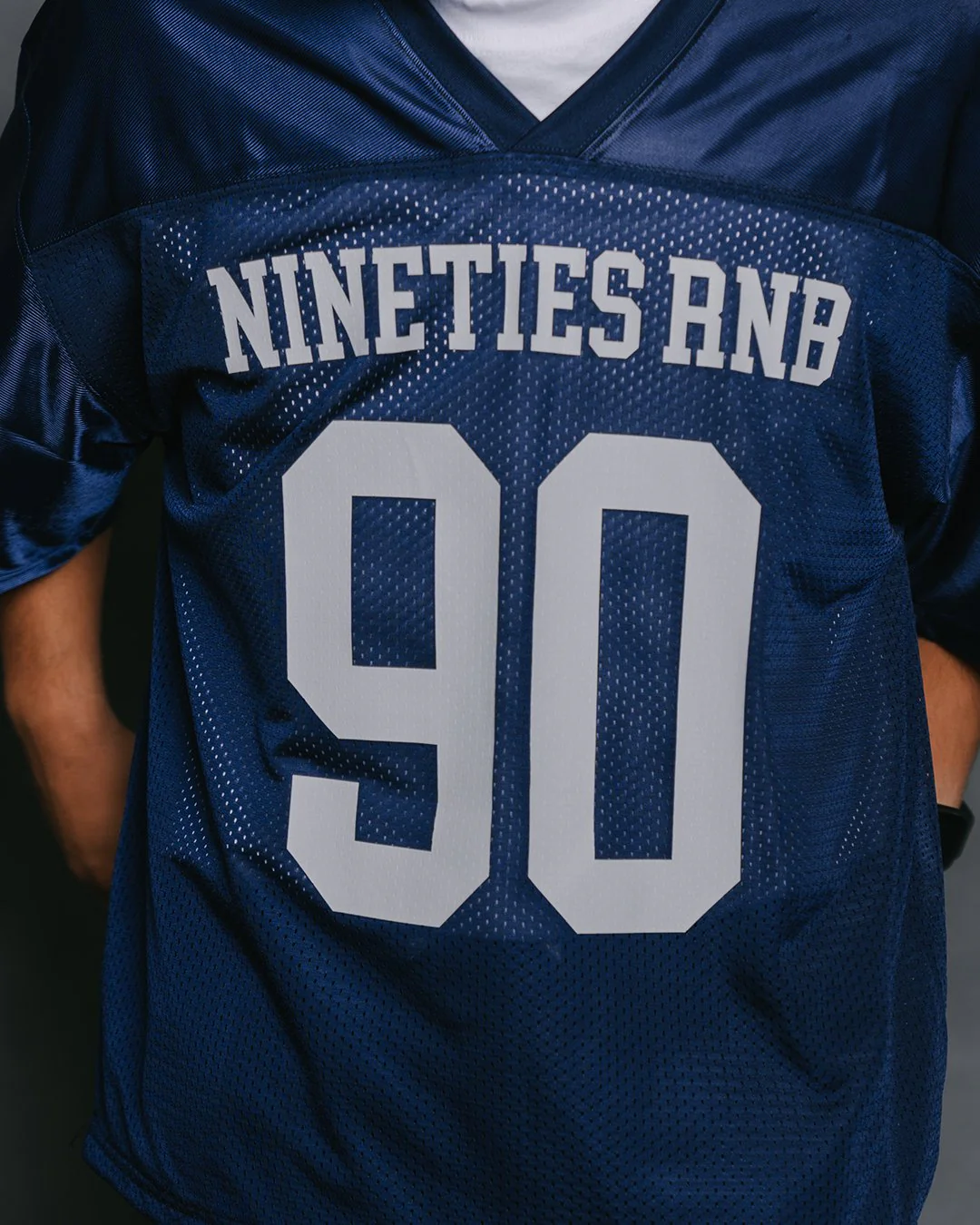 Nineties Rnb Every Morning Navy Blue Cropped Football Jersey - Image 3