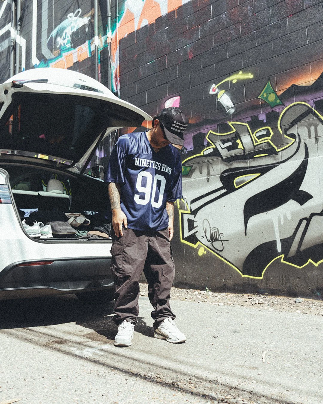 Nineties Rnb Every Morning Navy Blue Cropped Football Jersey - Image 4