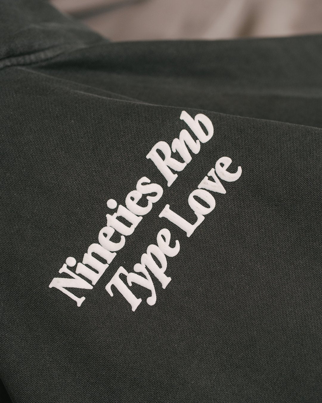 Nineties Rnb Type Love Relaxed Faded Black Hoodie - Image 2