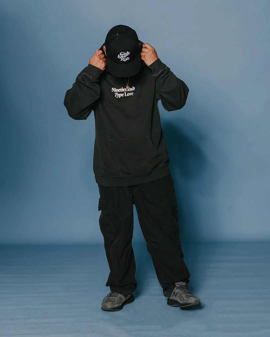 Nineties Rnb Type Love Relaxed Faded Black Hoodie - Image 3