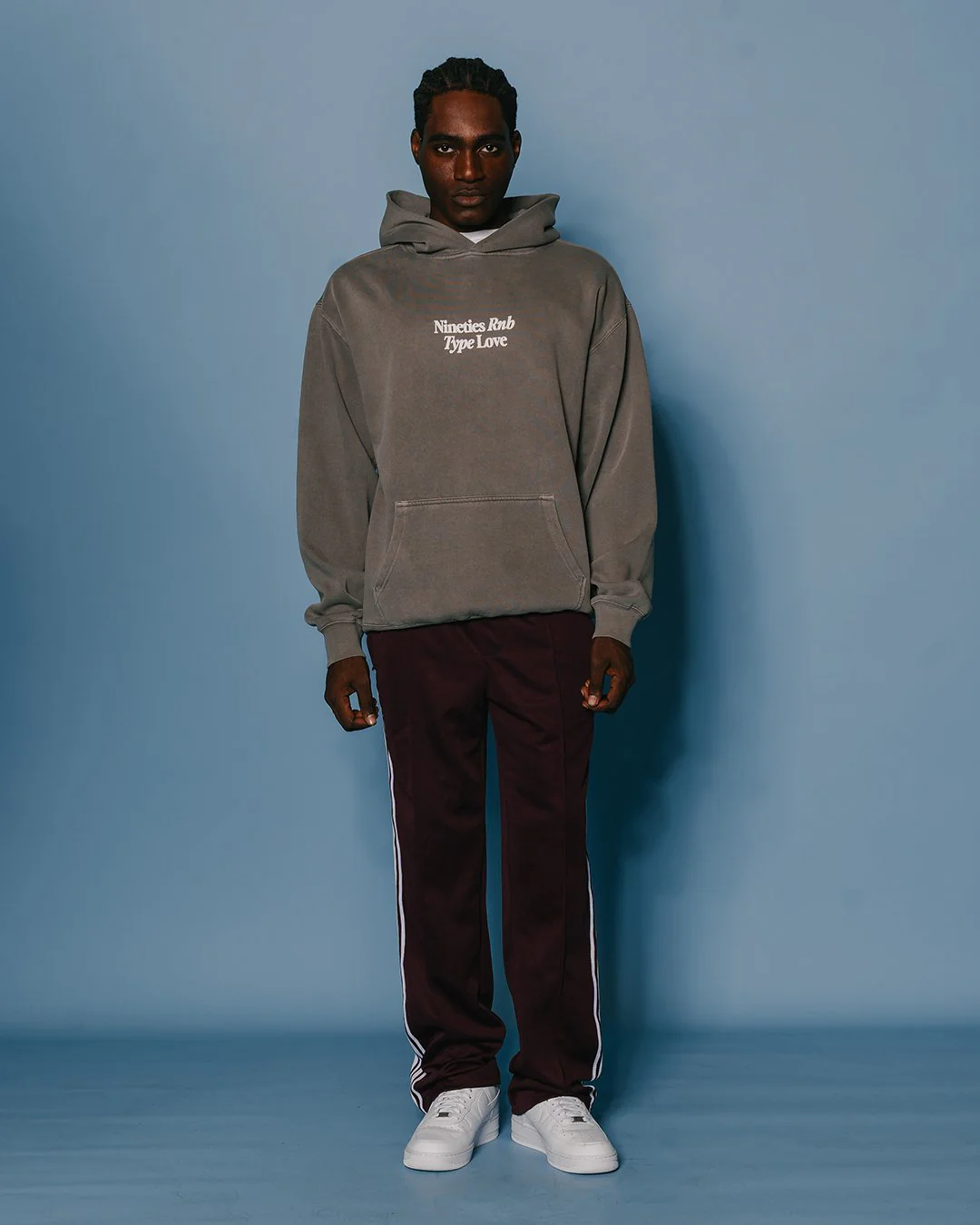 Nineties Rnb Type Love Relaxed Faded Grey Hoodie - Image 2