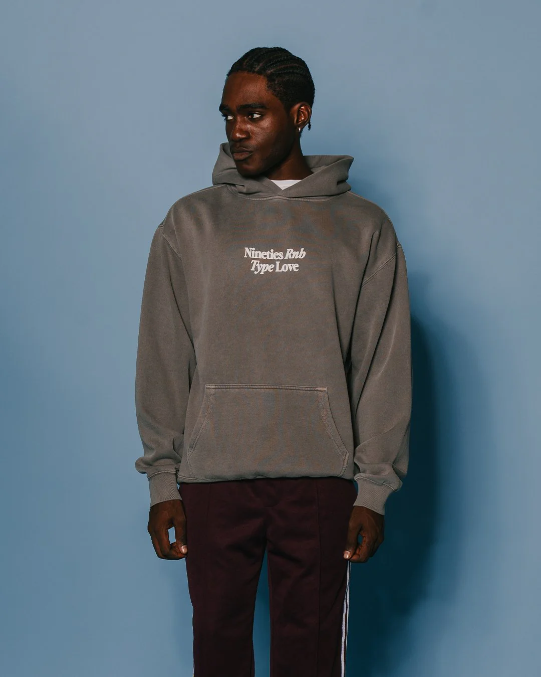 Nineties Rnb Type Love Relaxed Faded Grey Hoodie - Image 5