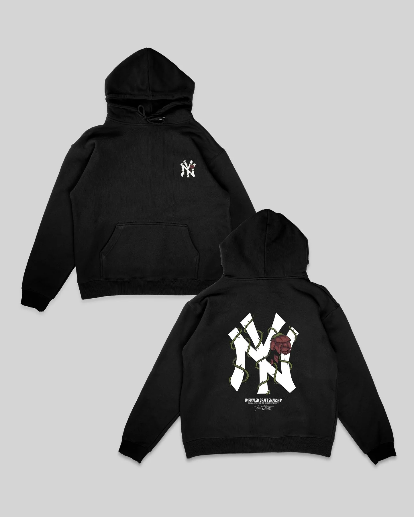 NY City Rose Black Hoodie