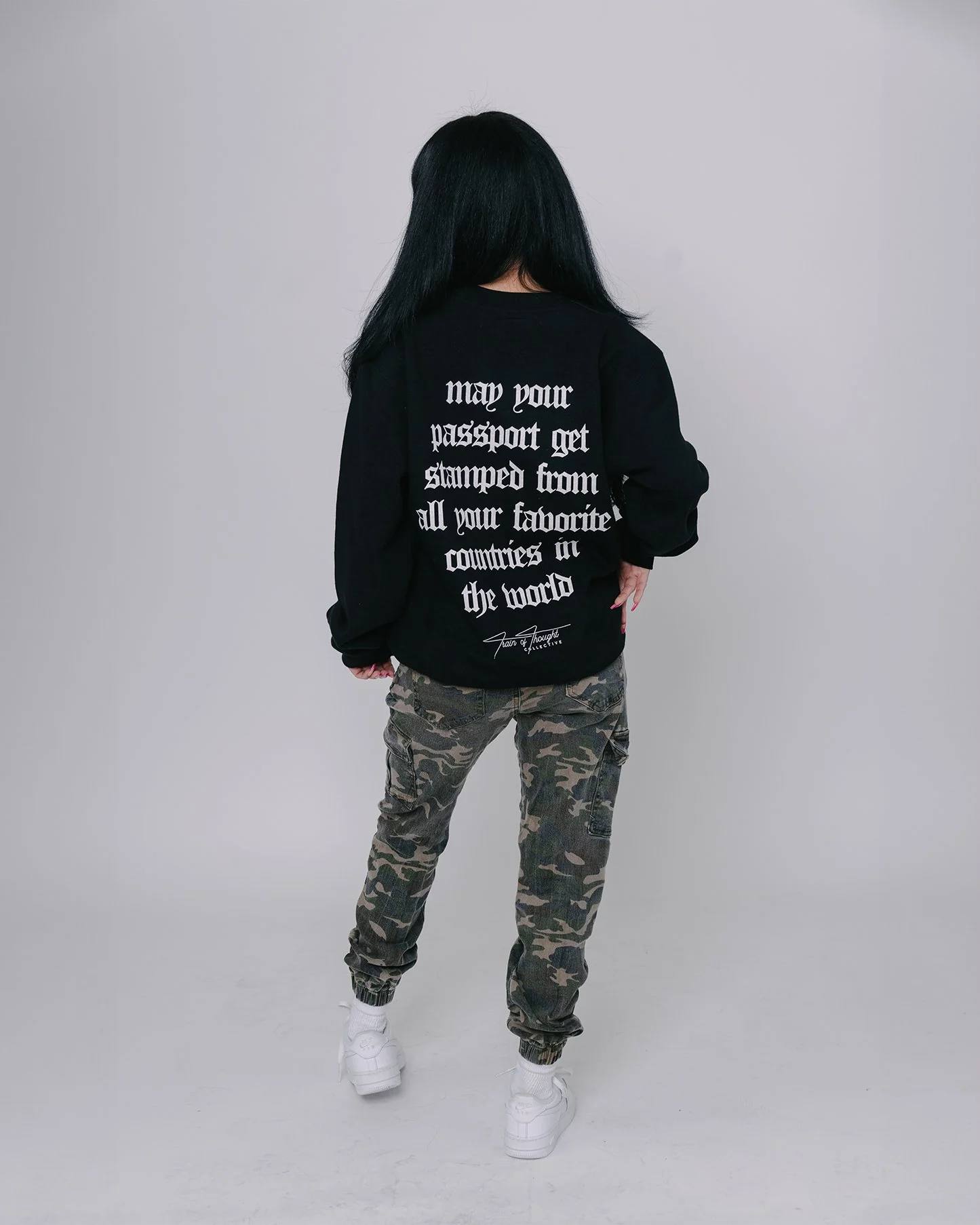 Passport Crewneck Black Sweatshirt - Image 3
