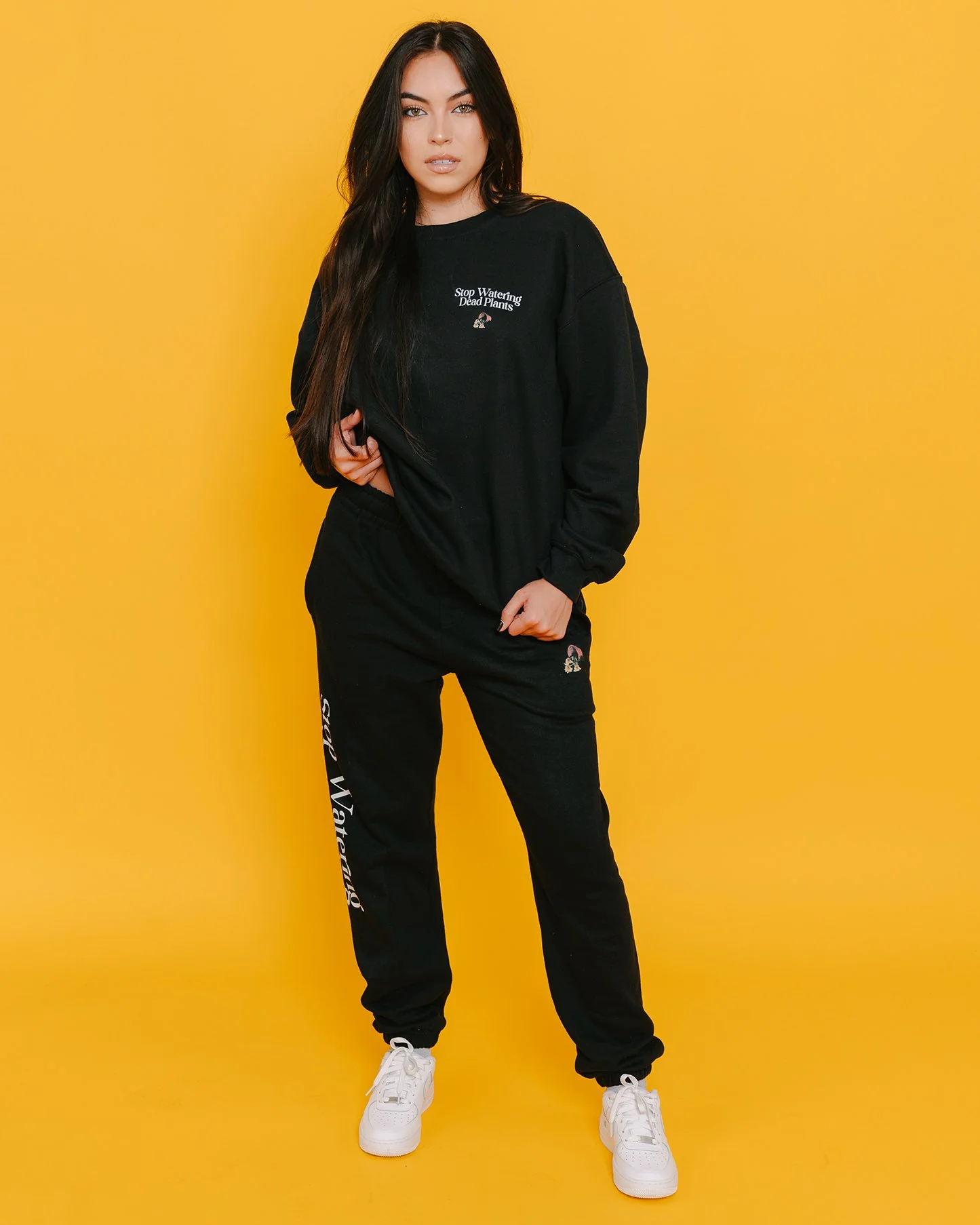 Stop Watering Dead Plants Black Crewneck Sweater - Image 2