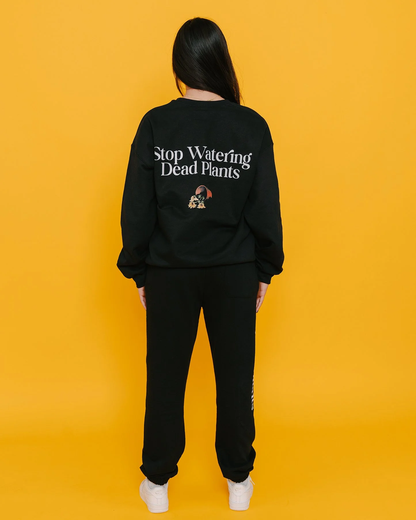 Stop Watering Dead Plants Black Crewneck Sweater - Image 3