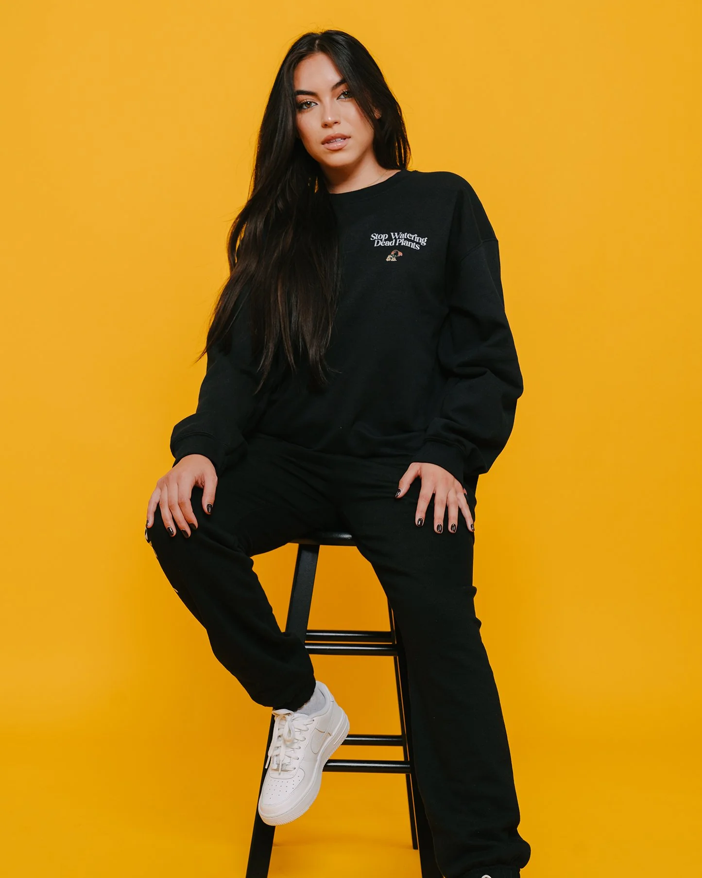 Stop Watering Dead Plants Black Crewneck Sweater - Image 4