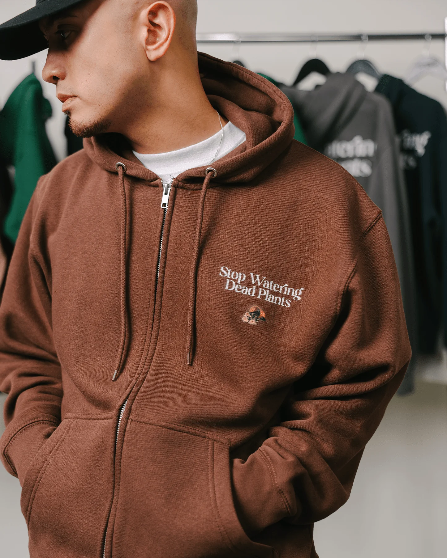 Stop Watering Dead Plants Brown Full Zip Hoodie - Image 4