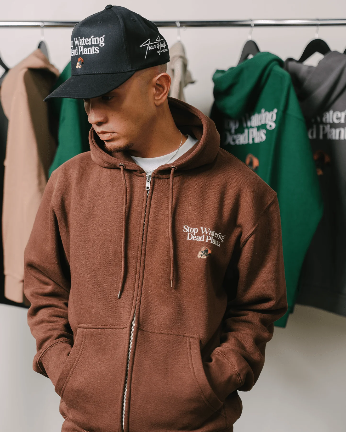 Stop Watering Dead Plants Brown Full Zip Hoodie - Image 7