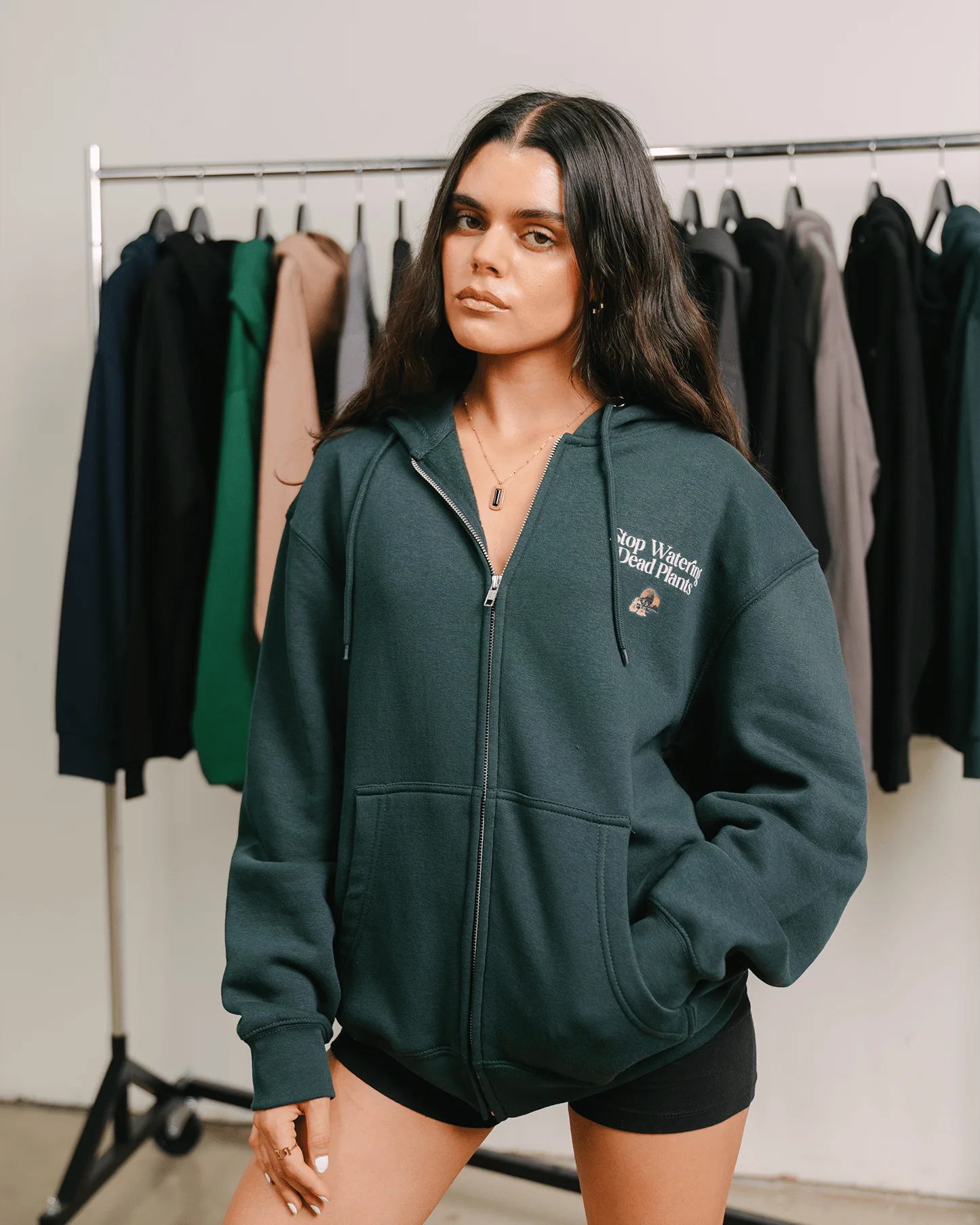 Stop Watering Dead Plants Green Full Zip Hoodie - Image 3