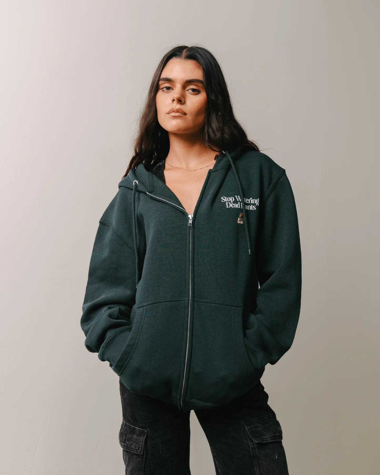 Stop Watering Dead Plants Green Full Zip Hoodie - Image 8