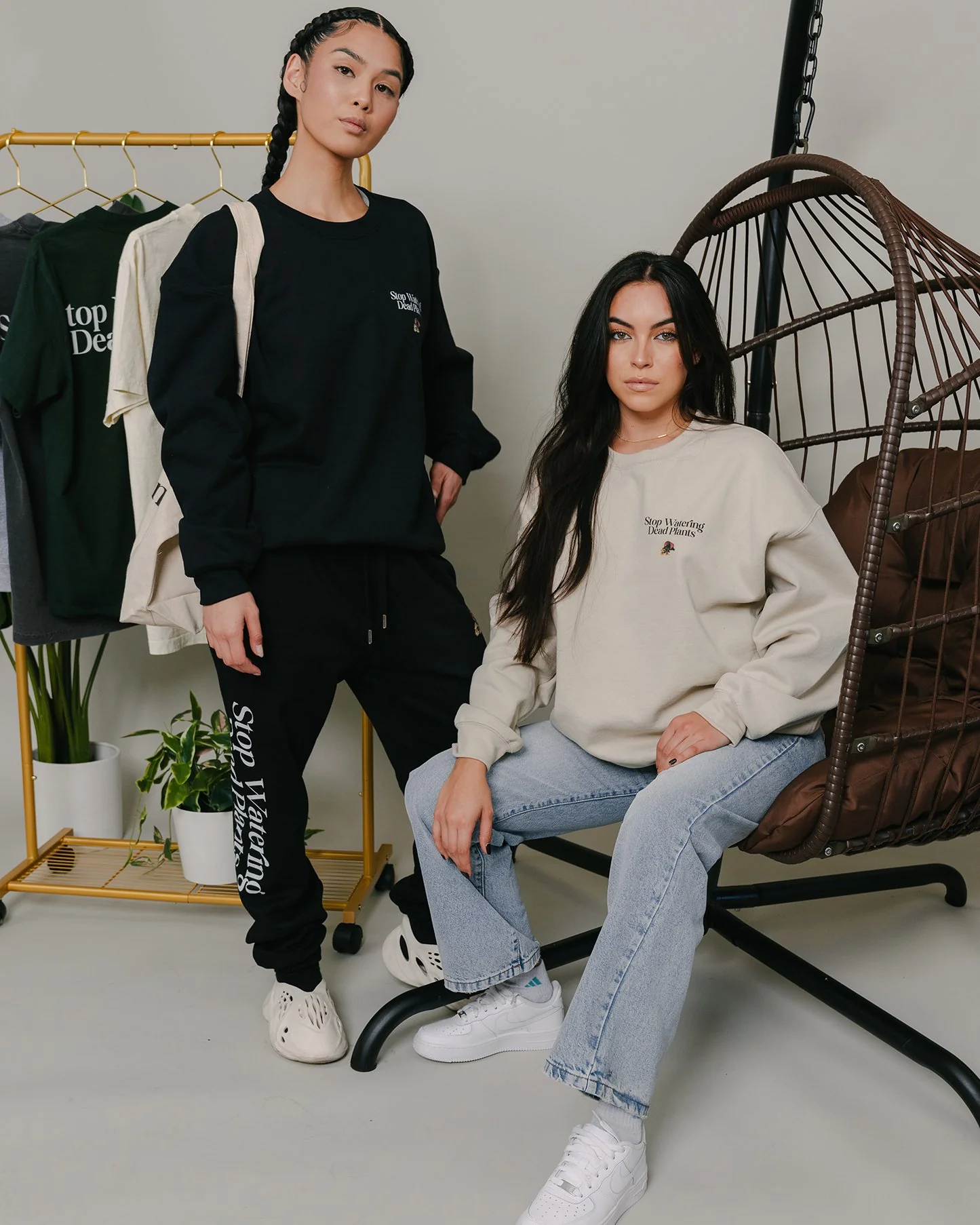 Stop Watering Dead Plants Khaki Crewneck Sweater - Image 3
