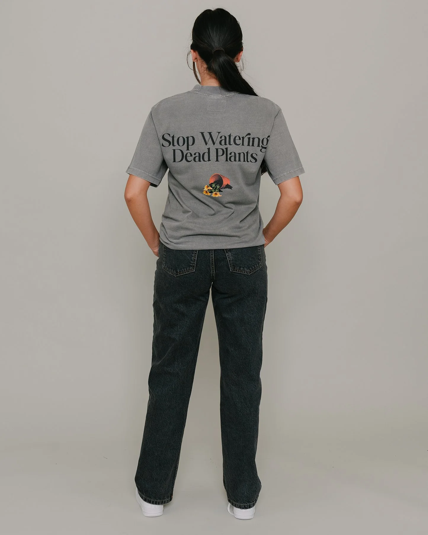 Stop Watering Dead Plants Oversized Cement Tee - Image 3