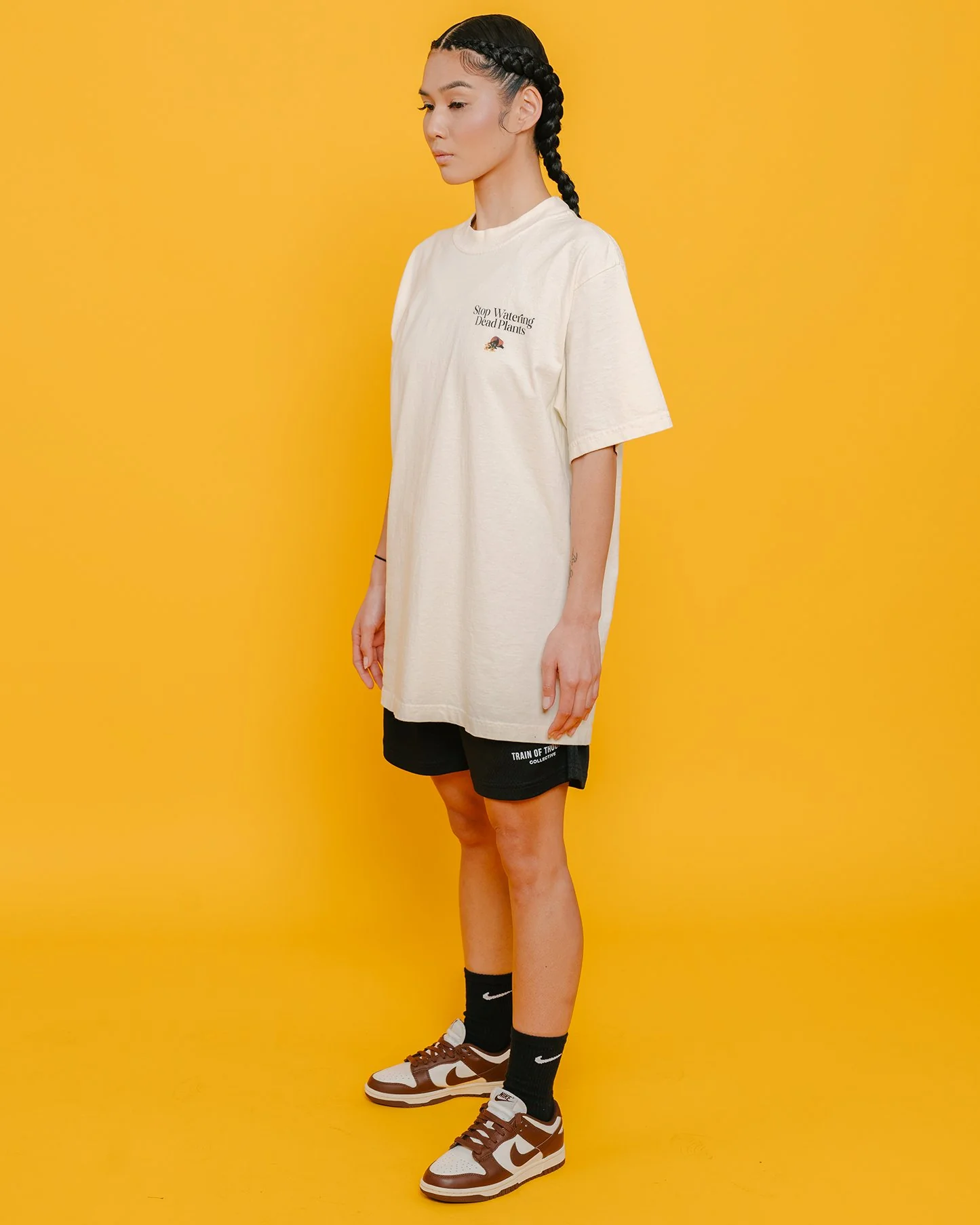 Stop Watering Dead Plants Oversized Cream Tee - Image 3