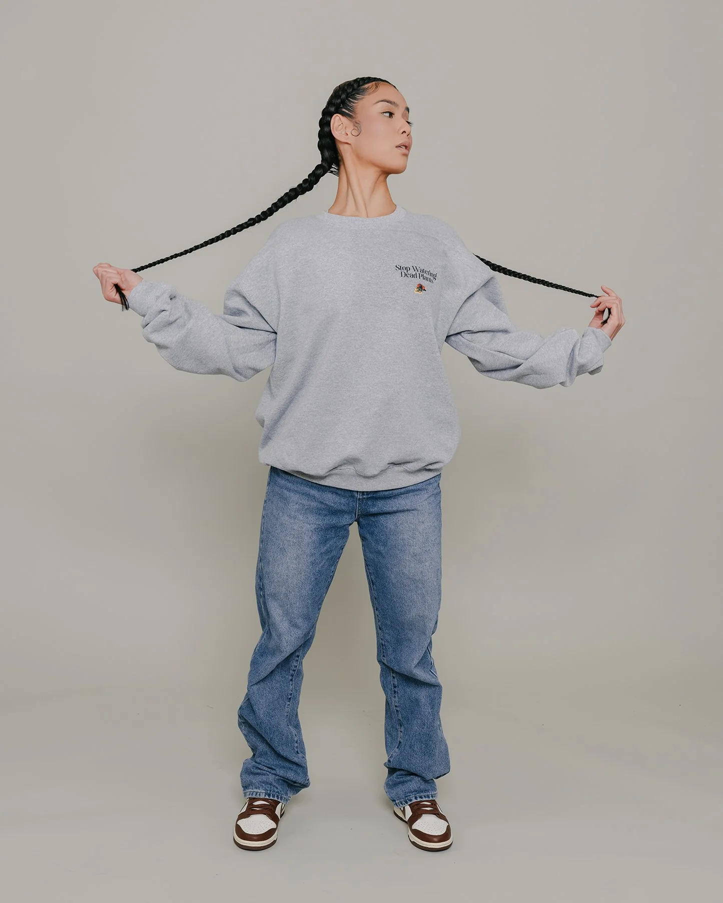 Stop Watering Dead Plants Grey Crewneck Sweater - Image 3