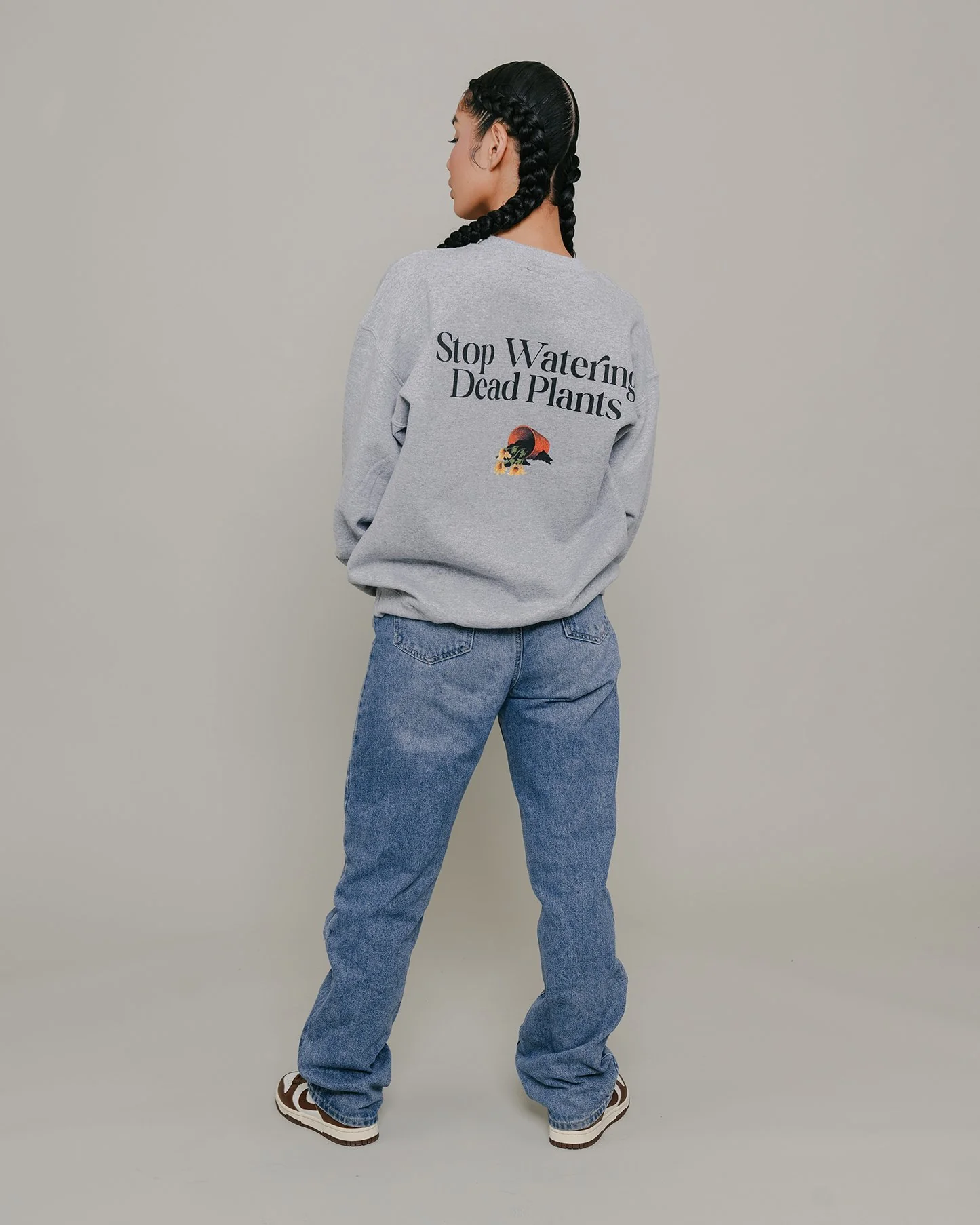 Stop Watering Dead Plants Grey Crewneck Sweater - Image 4