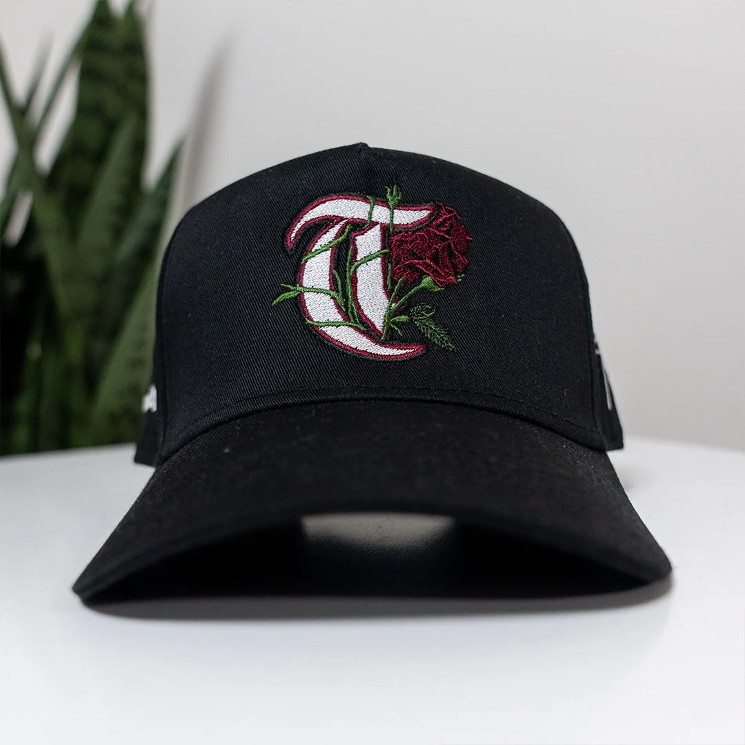 T-Rose 5 Panel Mid Profile Baseball Black Snapback - Image 3