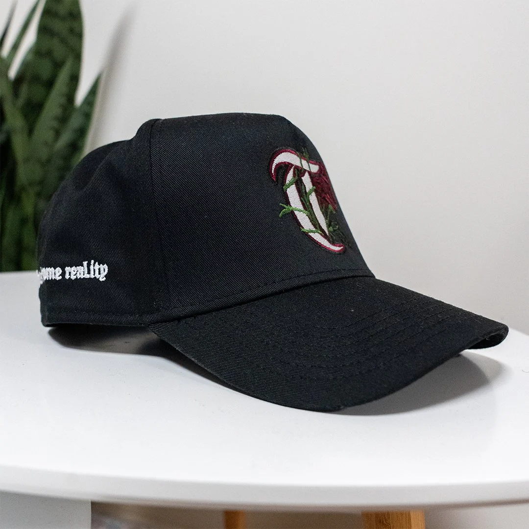 T-Rose 5 Panel Mid Profile Baseball Black Snapback - Image 4
