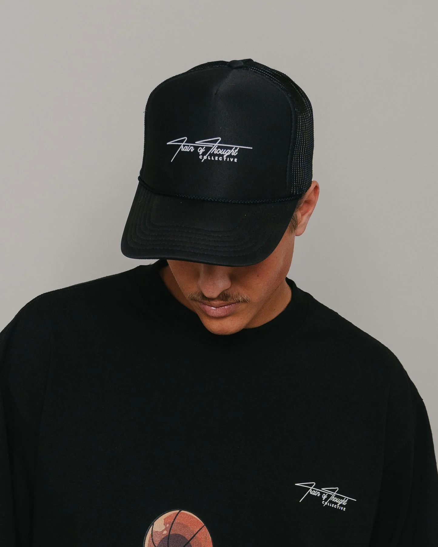 TOTC Signature Logo Black 5 Panel Trucker Hat - Image 2